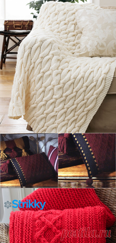 Плед с крупными косами от Bernat Design Studio вязаный спицами