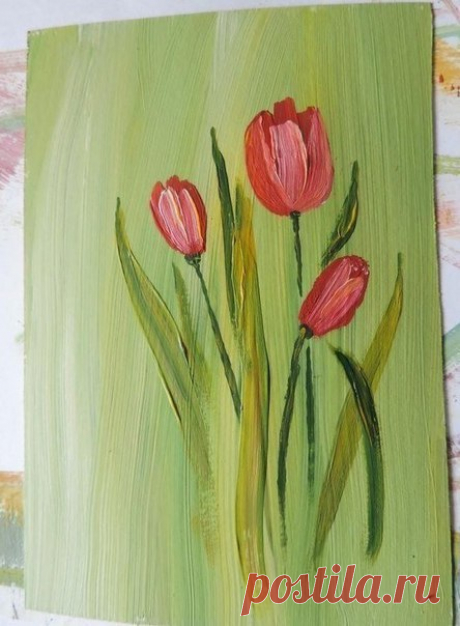 Рисуем тюльпаны густой гуашью🌷