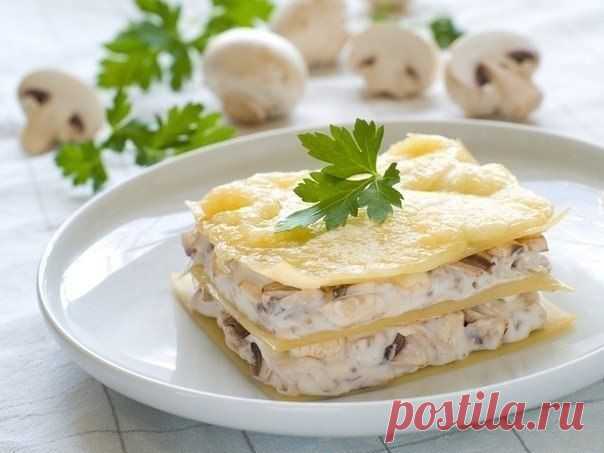 Аппетитная лазанья с курицей и грибами
