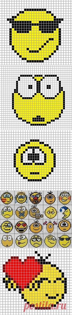 Рисунки смайлики По клеточкам в тетради (30 картинок)