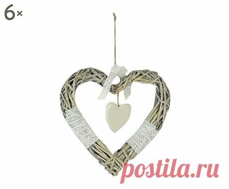 Набор из 6 декоративных сердец- ивовые прутья - 25x25x4 | Westwing Интерьер &amp; Дизайн