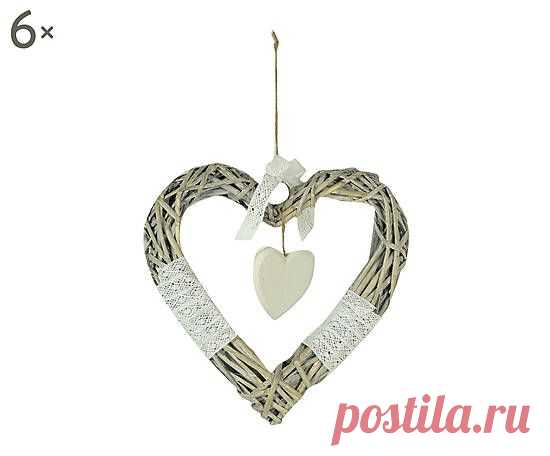 Набор из 6 декоративных сердец- ивовые прутья - 25x25x4 | Westwing Интерьер & Дизайн