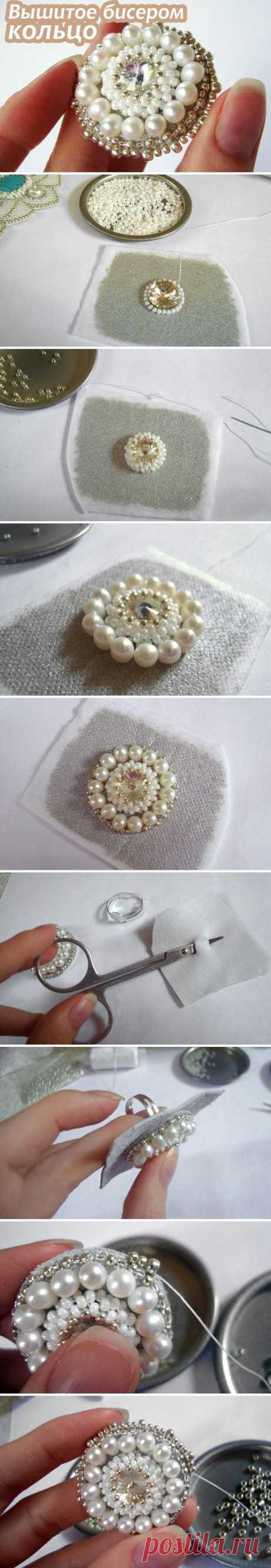(37) Мастер-класс: Вышитое бисером и жемчугом кольцо / Beaded Ring Tutorial #diy #bead #jewelry | Бисер