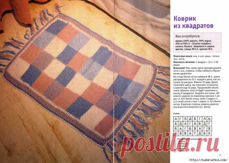 МК по вязанию спицами коврика из квадратов с подробным описанием для начинающих и схемой