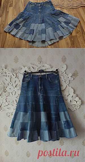 Как сшить новую юбку любого размера из старых джинсов, без применения выкройки | УТИЛИТАРНОЕ РУКОДЕЛИЕ