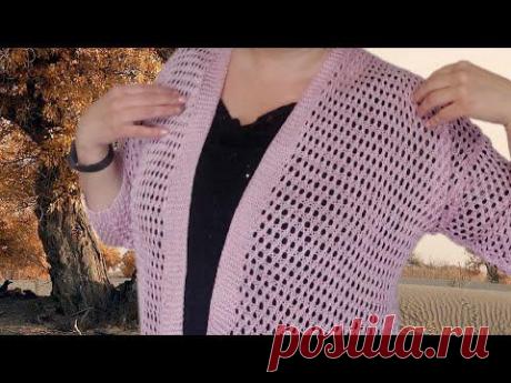 Вяжем красивейший ажурный кардиган спицами.