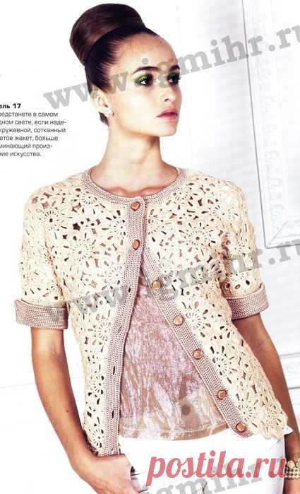 Двухцветный кружевной жакет из цветочных мотивов. Крючком. / Обсуждение на LiveInternet - Российский Сервис Онлайн-Дневников