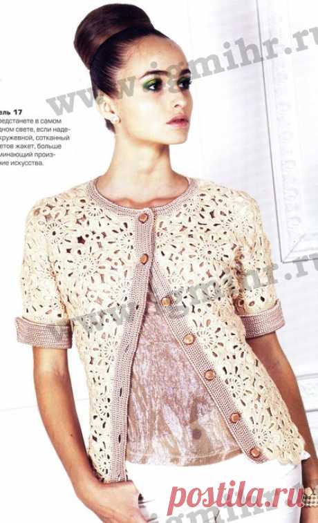 Двухцветный кружевной жакет из цветочных мотивов. Крючком. / Обсуждение на LiveInternet - Российский Сервис Онлайн-Дневников