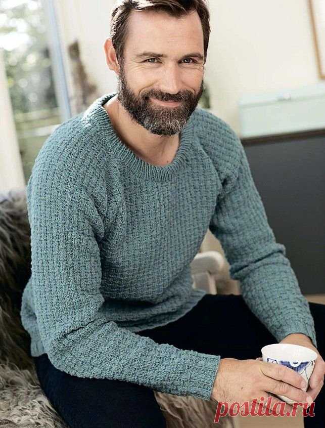 Мужской джемпер реглан со структурным узором Вяжем спицами джемпер для мужчин
