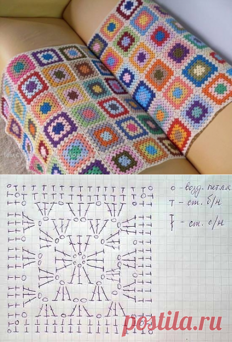 Вязаный плед крючком из квадратов