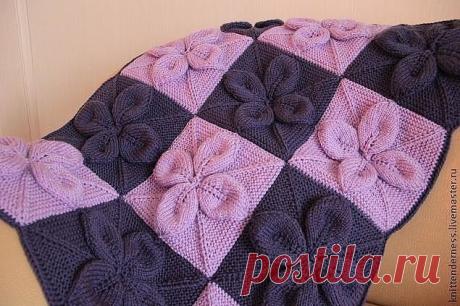 Плед объемными цветами (Вязание спицами) | Журнал Вдохновение Рукодельницы