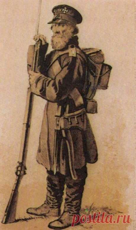 Матвеев - ратник 1-й дружины Санкт-Петербургского ополчения 1812 года. Литография В. Тимма. 1850-е гг. / Историческая справка