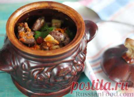 Рецепт: Куриные сердечки в горшочках, с овощами на RussianFood.com