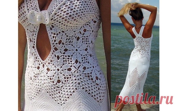 Шикарное белое платье для лета. Схема вязания