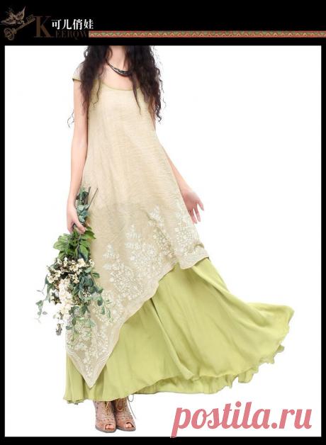 Yuzi 2015 новый винтаж и ретро этнические платья вышивка о образным вырезом с коротким рукавом асимметричный макси комбо женщины одеваются A6036 vestido купить на AliExpress