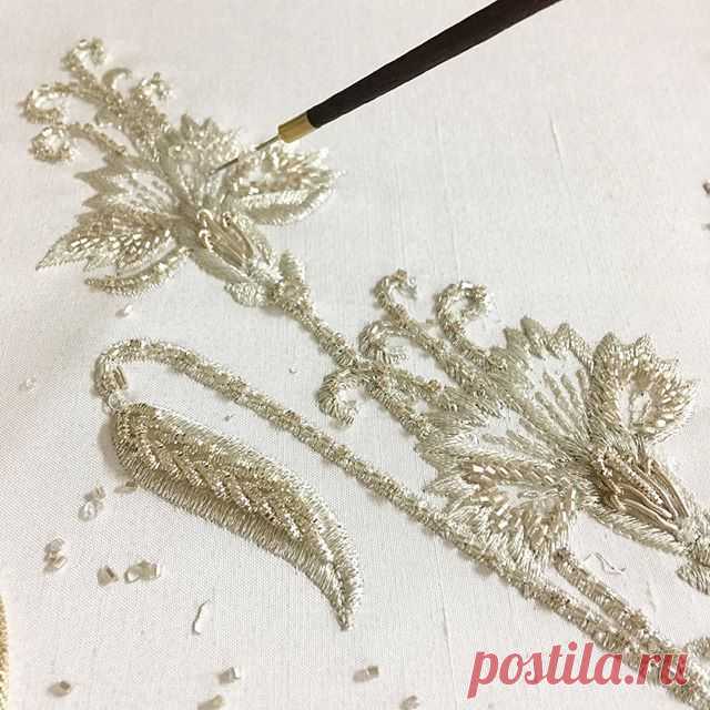 Work in process... Hanif is having his tea and I am assessing, what next? #handembroidery #design #development #flow #process #teamwork #embroidery #artisan #madebyhand #couture #dress #detail #fashion #madetomeasure #heirloom #style