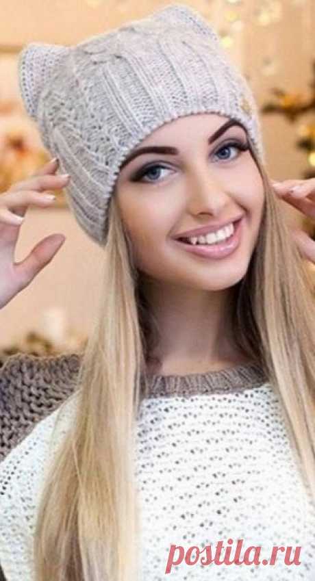 Шапка "Кошка" спицами