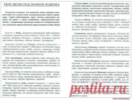 Твое меню под знаком зодиака