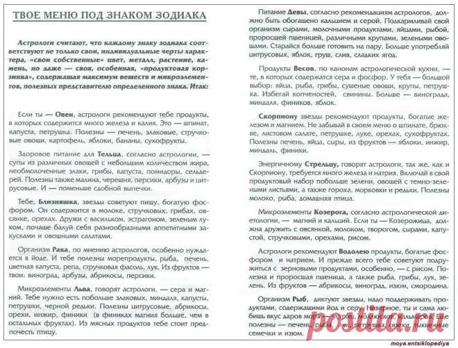 Твое меню под знаком зодиака
