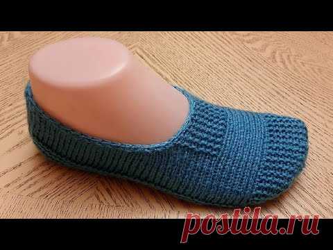 Классные  тапочки следки на двух спицах.