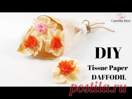 How to make paper Daffodil flowers from tissue paper - Pompom tissue flowers- Craft tutorial