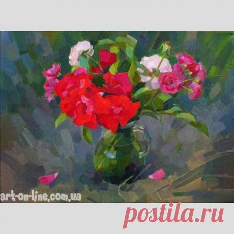 Картина Розы из заброшенного сада - Натюрморт  - Ярошевич Анастасия (живопись) Картина Розы из заброшенного сада -  Букет красных и белых роз из старого, заброшенного сада