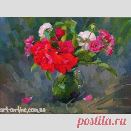 Картина Розы из заброшенного сада - Натюрморт  - Ярошевич Анастасия (живопись) Картина Розы из заброшенного сада -  Букет красных и белых роз из старого, заброшенного сада