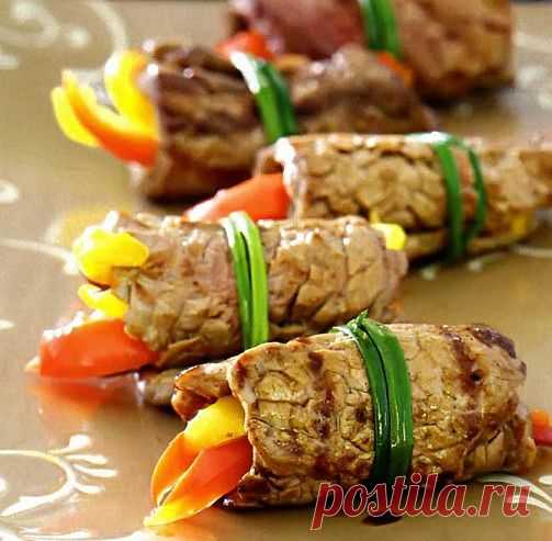 Рецепт как приготовить вкусные Рулетики из говядины со сладким перцем
