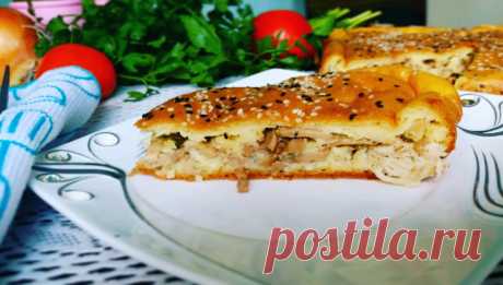 Заливной пирог с курицей и грибами