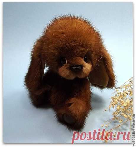 Норковый Зайка тедди Марис. Игрушка из натурального меха. - коричневый