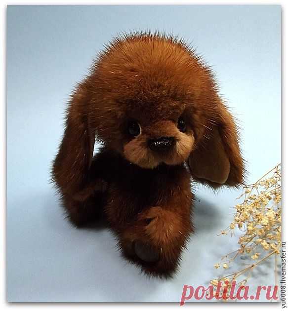 Норковый Зайка тедди Марис. Игрушка из натурального меха. - коричневый