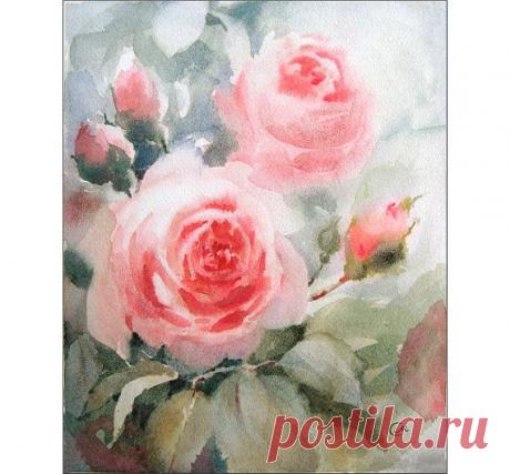 Розы в исходном акварель 8x10 дюймов по CMwatercolors - Мария Стецко -