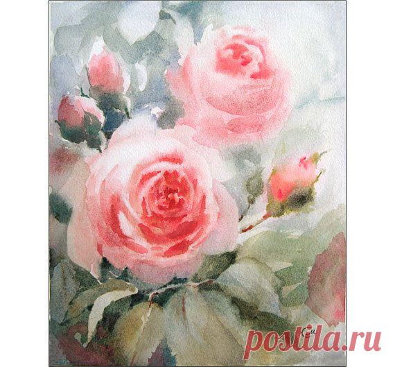 Розы в исходном акварель 8x10 дюймов по CMwatercolors - Мария Стецко -