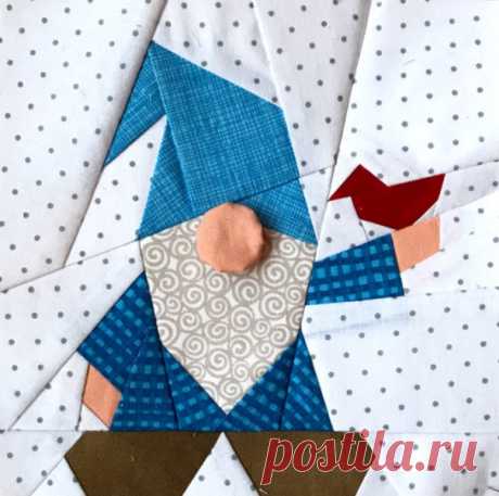 Блок Садовый гном, пэчворк.