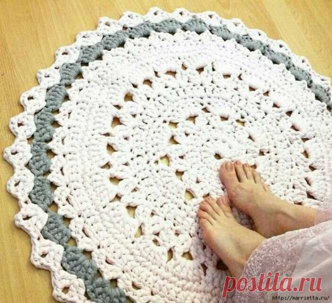 Круглый коврик крючком из трикотажной пряжи — HandMade