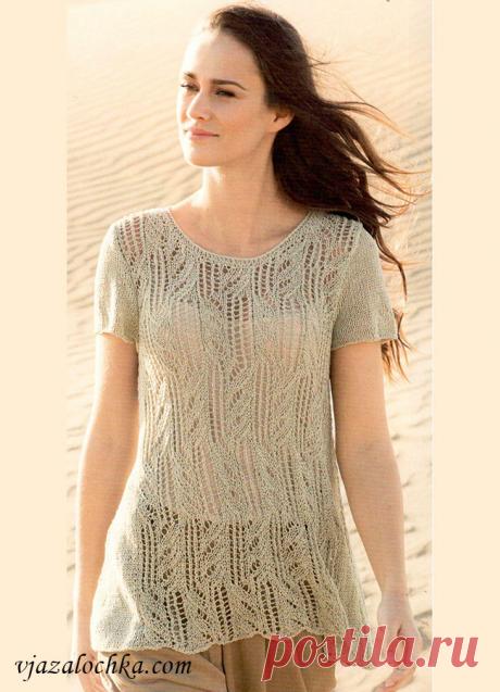 Расклешённая ажурная летняя туника. Спицами. / vjazalochka.com