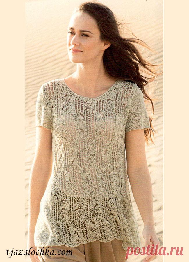 Расклешённая ажурная летняя туника. Спицами. / vjazalochka.com