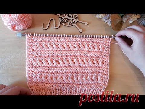 Вяжем рельефный узор с горизонтальными дорожками спицами. - YouTube