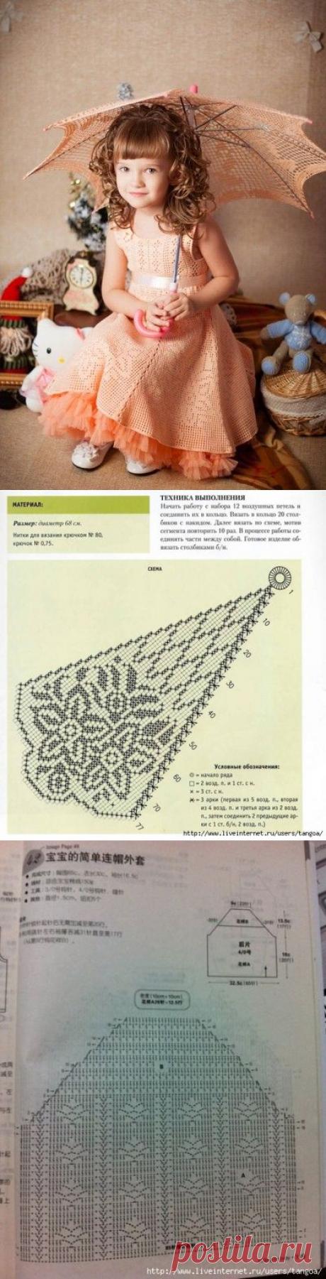 Красивое платье на девочку крючком в филейной технике.