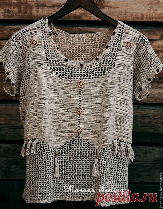 Кофты и свитера ручной работы. Ярмарка Мастеров - ручная работа. Купить Летняя кофточка с имитацией жилетки. Handmade. Бежевый