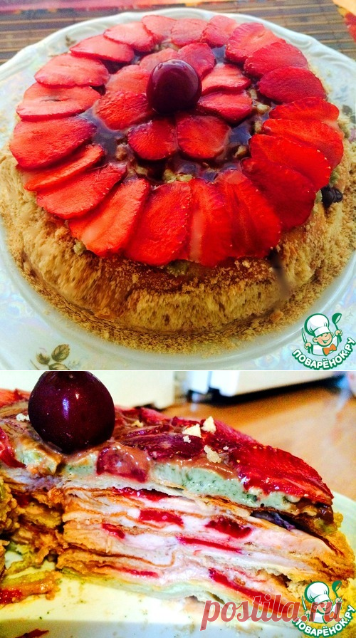 Клубнично-мятный торт с шоколадом и творожными коржами