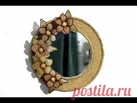 Easy jute flower mirror wall hanging - YouTube