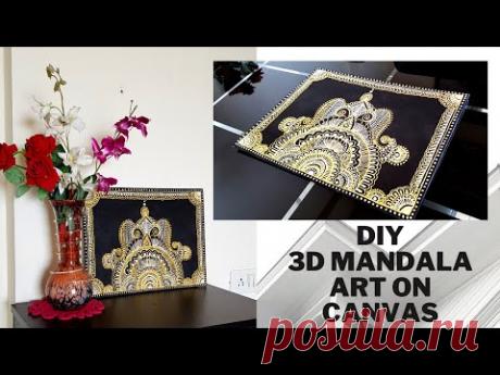 DIY 3D Mandala Art On Canvas Using Cone / Using Homemade 3D Outliner | 3D Mandala Art step by step