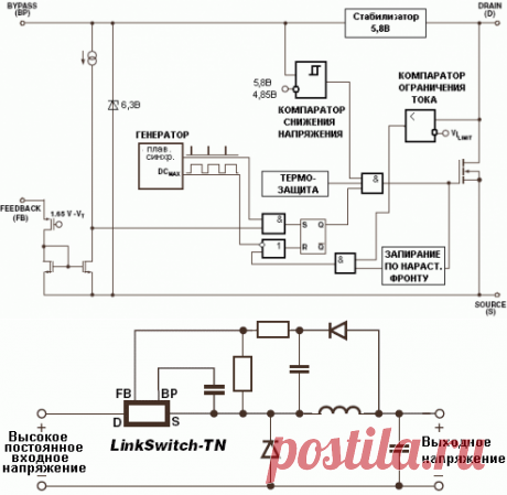 LNK302/304-306 - Высоковольтные импульсные стабилизаторы напряжения с малым количеством внешних компонентов из семейства LinkSwitch-TN. Выходной ток преобразователя до 80 мА.
