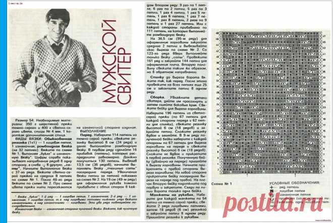 Мужской свитер ромбовидной вязки - 1лист из 2х