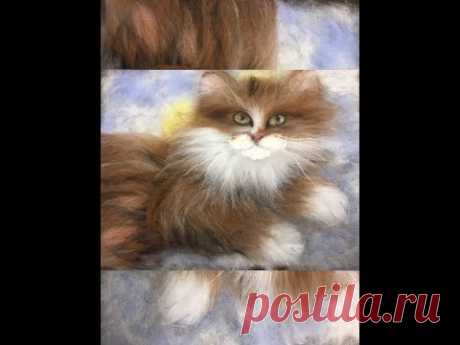ЖИВОПИСЬ  ШЕРСТЬЮ " КОТИК" / FELTING of  PICTURE /  HOW TO MAKE A PICTURE of  WOOL