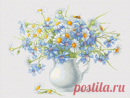 Вышивка "Cornflowers and Camomile" | Скачать схему бесплатно на сайте Stitchart.net