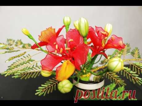 Tập 11: Làm HOA PHƯỢNG bằng vải voan - How to make Flamboyant stocking flower
