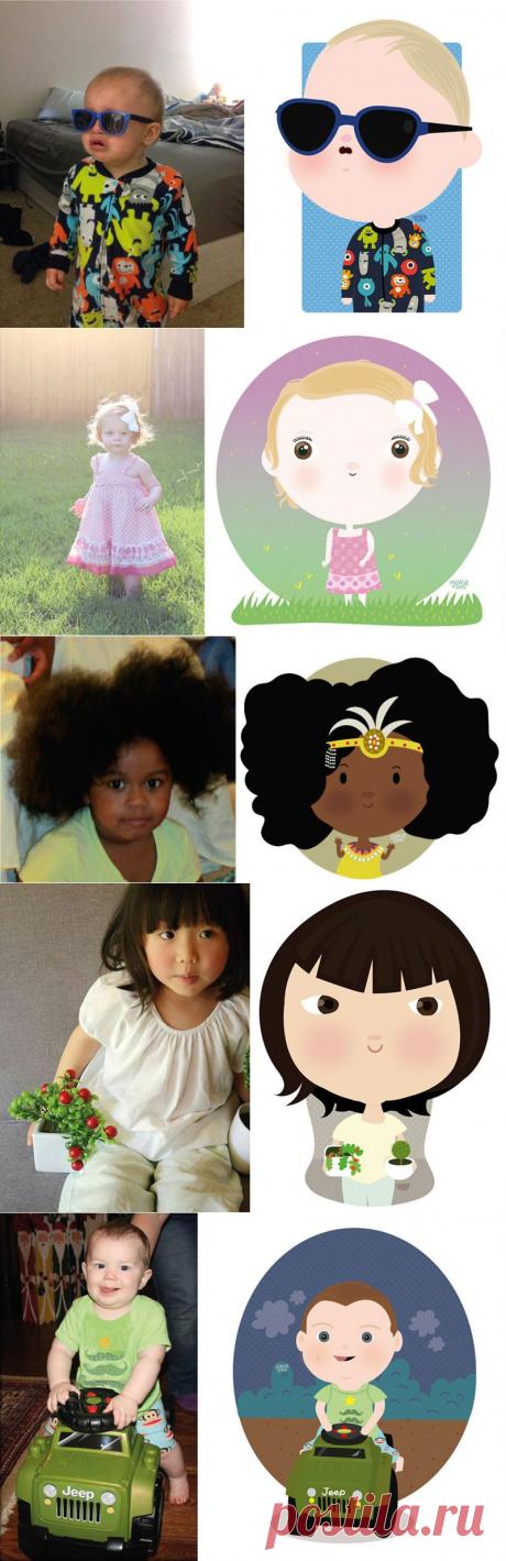 Фотографии детей из интернета и их игривые иллюстрации