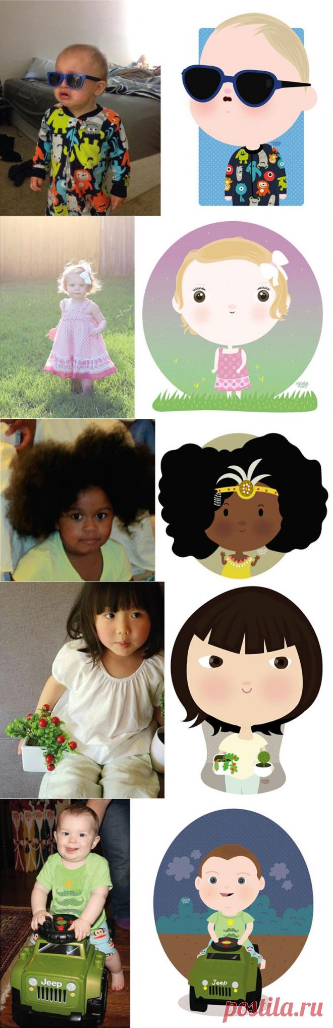 Фотографии детей из интернета и их игривые иллюстрации